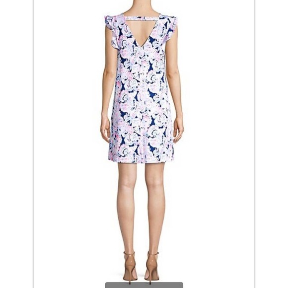 Lilly Pulitzer Dani Ruffled Abstract Shift Dress Color: High Tide Sz:M - Picture 5 of 11